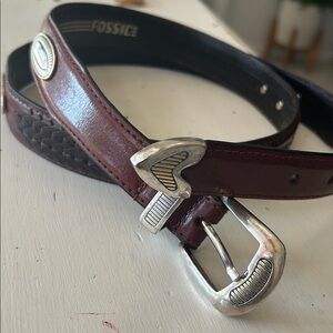 Fossil genuine leather braided silver medallion men’s belt size 42